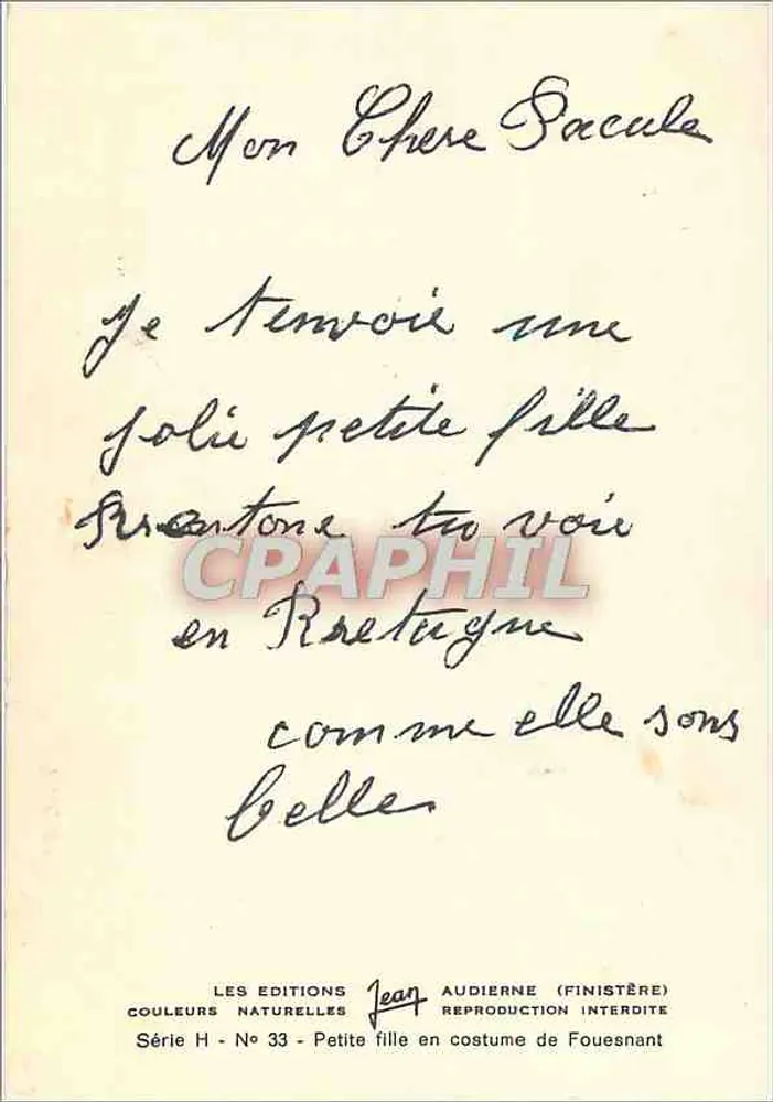 Menina pequena com traje de Fouesnant — Les Éditions Jean Audierne, Série H No 33 - Verso