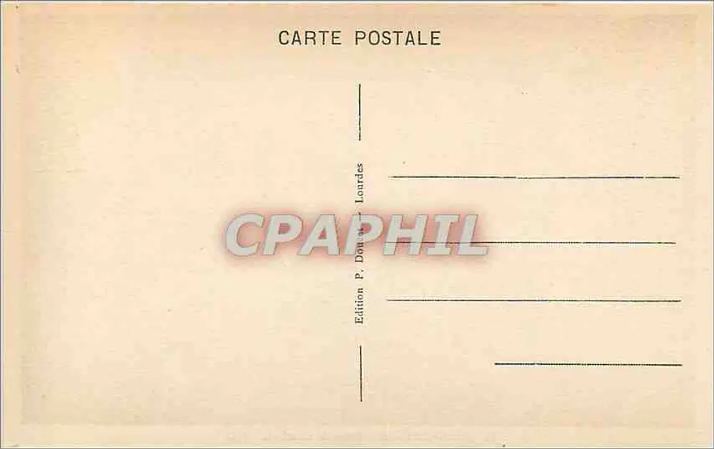 Pierrefitte - Estrada de Cauterets P.D. — vista panorâmica com estrada sinuosa e aldeia embaixo — edição P. Donat, Lourdes - Verso
