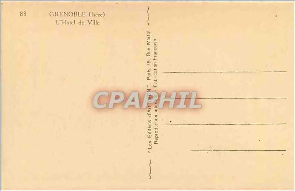 Grenoble (Isère) — O Hotel de Ville — Éditions d'Art Martel - Verso