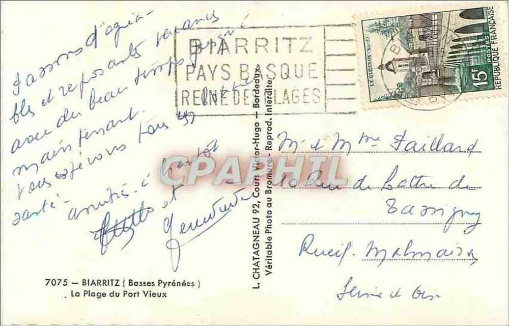 La Plage du Port Vieux — Biarritz — Éditeur Elcée, série 7075 - Verso