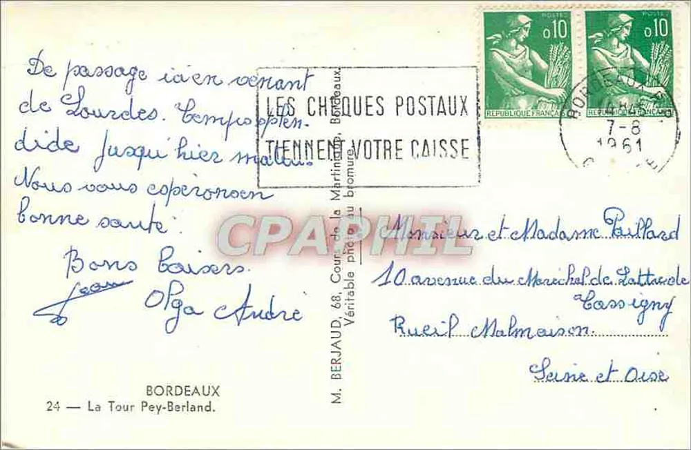A Torre Pey-Berland — Bordeaux — editor M. Berjaud - Verso