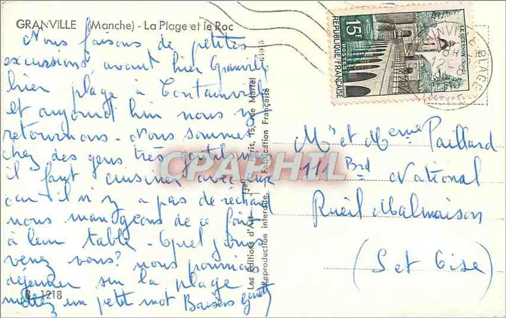 Granville (Manche) - A Praia e o Roc — Les Éditions d'Art, n° 1218 - Verso