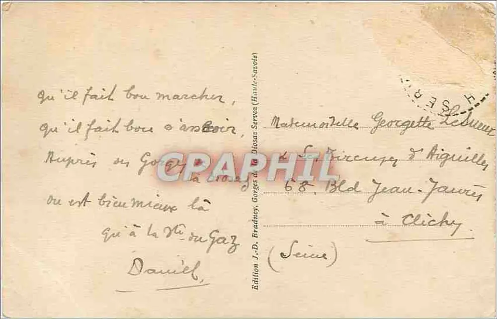 As Gorges da Diosaz — Galeria e Gruta de Barne-Rousse — Edição J.-D. Bradney (Alta-Savoia) - Verso