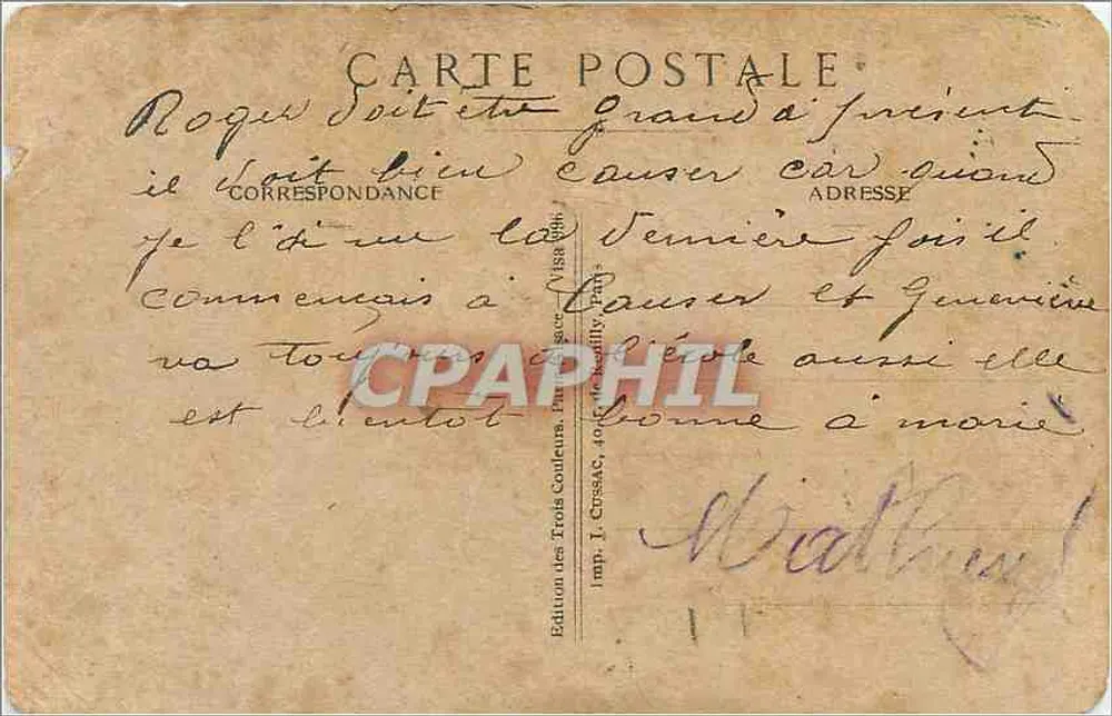 Femme en châle noir et ruban tricolore — éditeur Imp. I. Cressas, 40, rue de la République, Toulouse - Verso