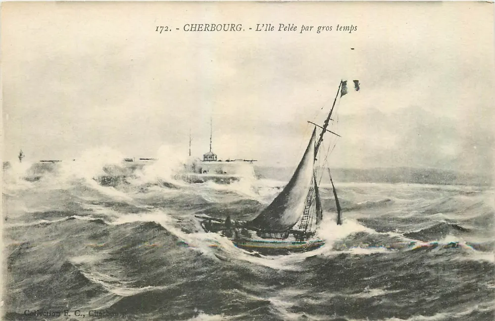 Cherbourg — A Ilha Pelée em tempo de tempestade — Coleção F. C., Cherbourg - Frente