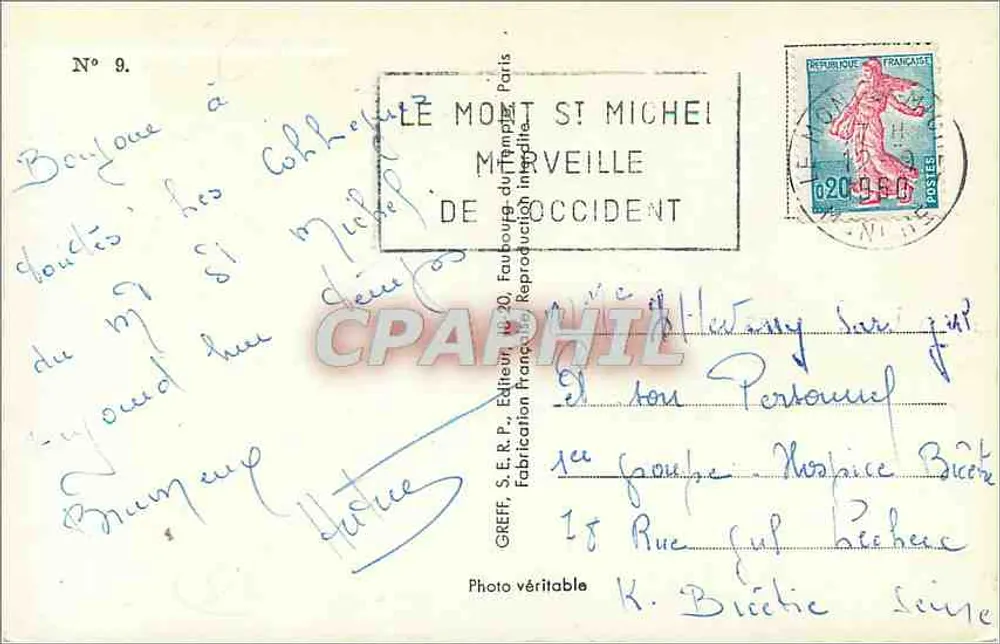 Mont-Saint-Michel — Lembrança da Côte d'Émeraude — GREFF, S.E.R.P. Editor, Paris - Verso