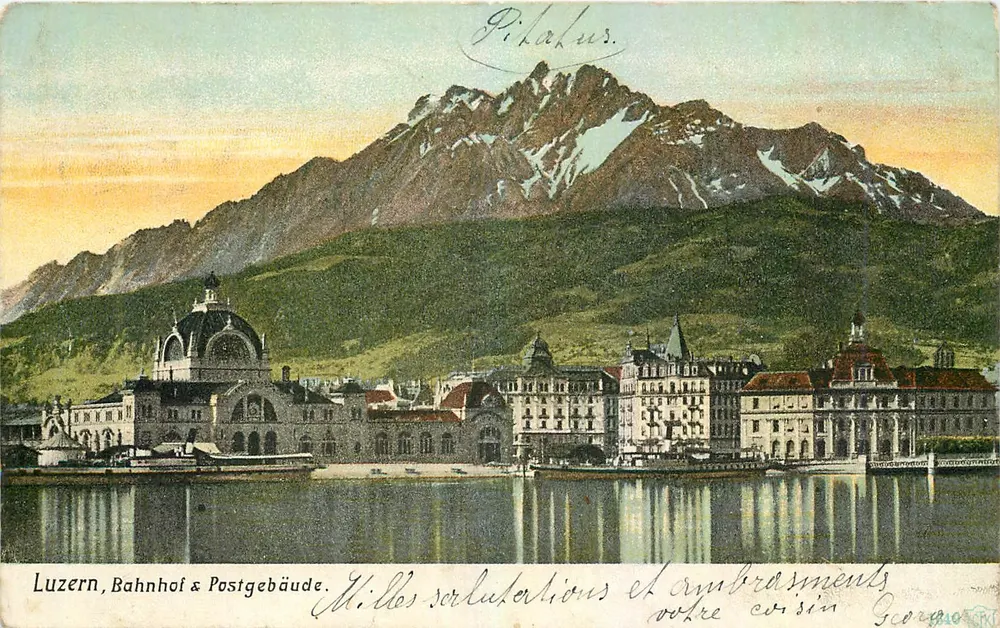 Lucerna, Estação Ferroviária e Edifício Postal — Mont Pilaus — editor não identificado, número de série não visível - Frente
