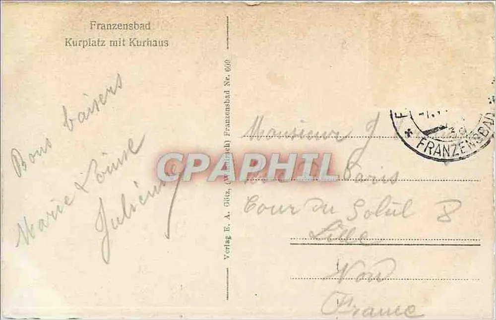 Franzensbad — Kurplatz com Kurhaus — editor Vorlag E. A. GbR - Verso