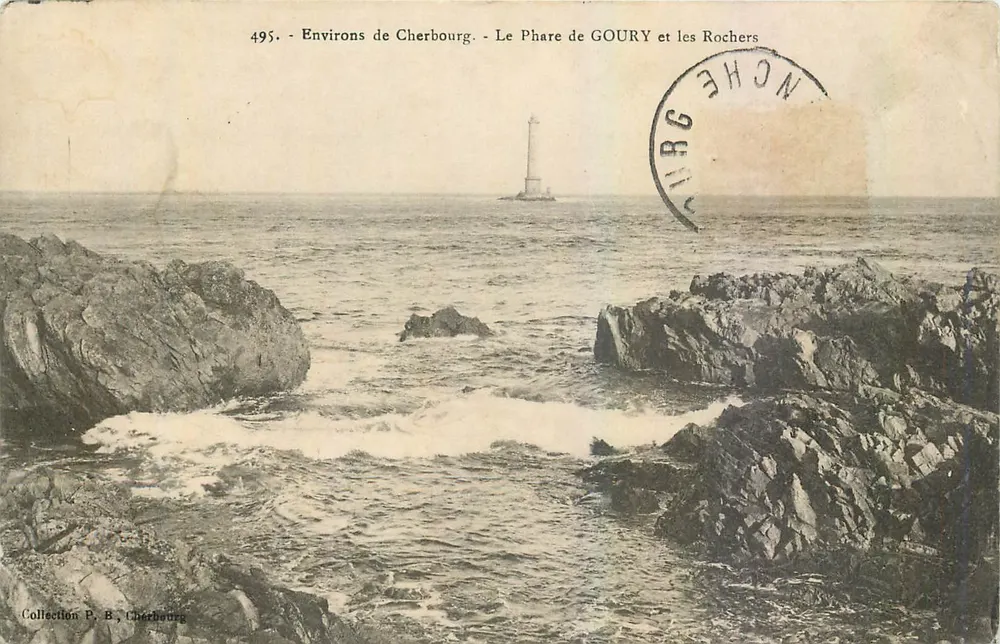 Umgebung von Cherbourg - Der Leuchtturm Goury und die Felsen — Sammlung P. B. Cherbourg - Vorderseite