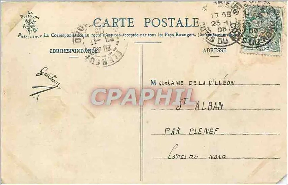 Ruínas do Castelo de La Hunaudaye — A Bretanha Pitoresca, série 303 — editor A. Waron, St-Brieuc - Verso