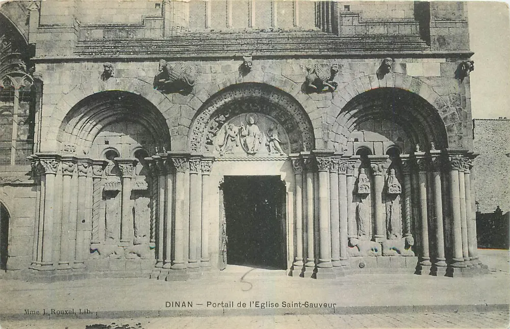 Dinan — Portail de l'Église Saint-Sauveur — Mme J. Rouxel, Lib. - Recto