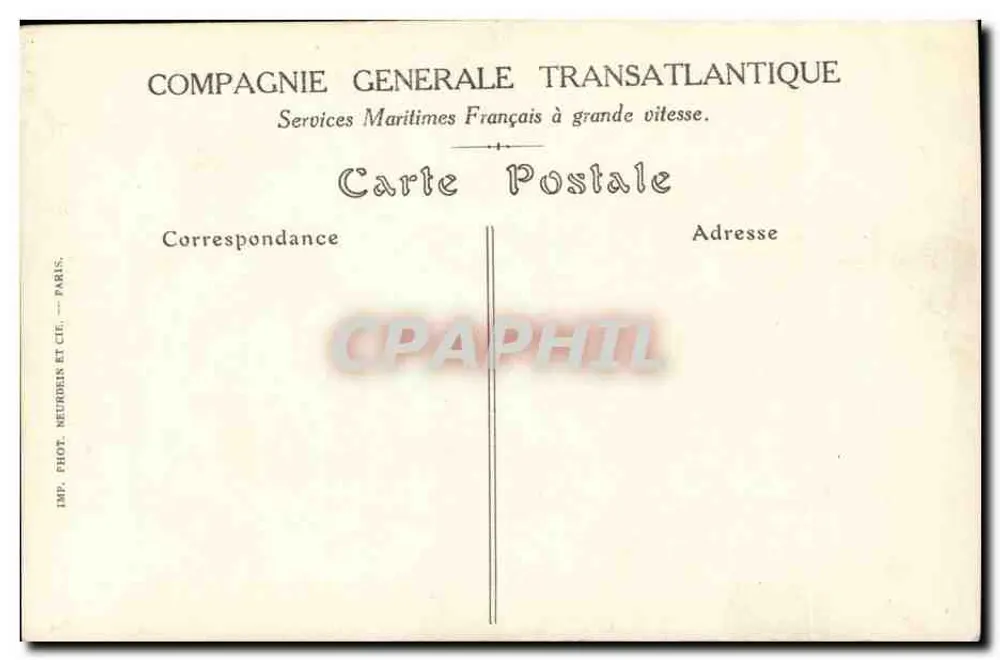 Konversationssalon — Dampfschiff « Lafayettte » — Compagnie Générale Transatlantique - Rückseite