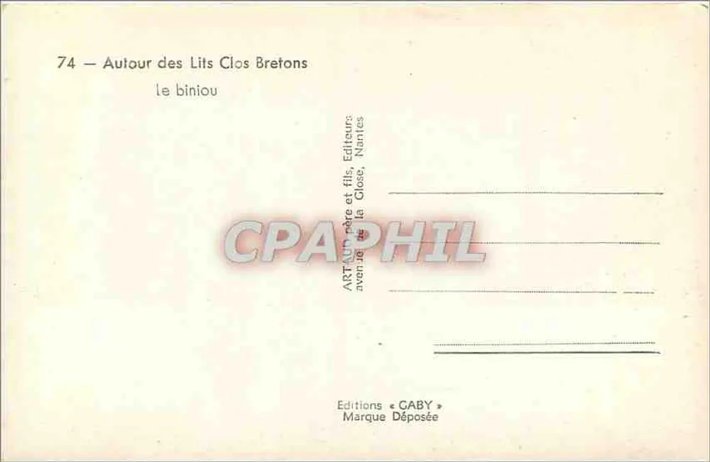 O biniou — Ao redor dos Lits Clos Bretões — Éditions Gaby, Nantes - Verso
