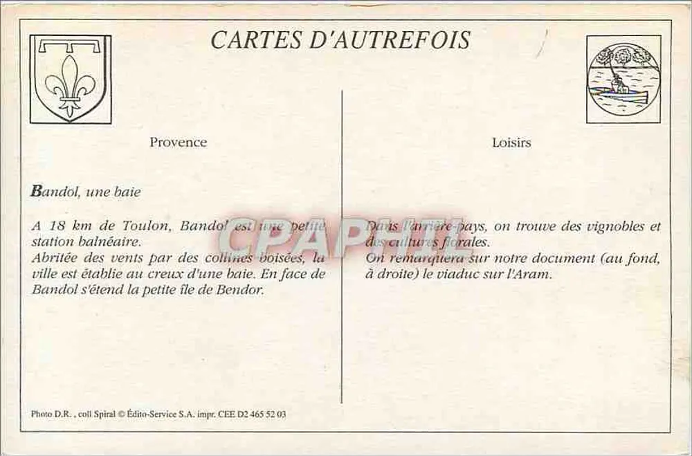 Bandol — Ausblick vom Villa Belle-Vue — Verlag Édito-Service S.A., Seriennummer D2 465 52 03 - Rückseite