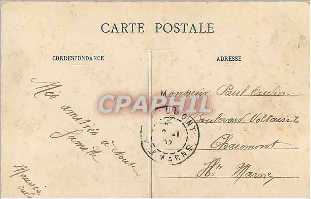 Paris - A Torre Eiffel — editor desconhecido, n° 109 - Verso