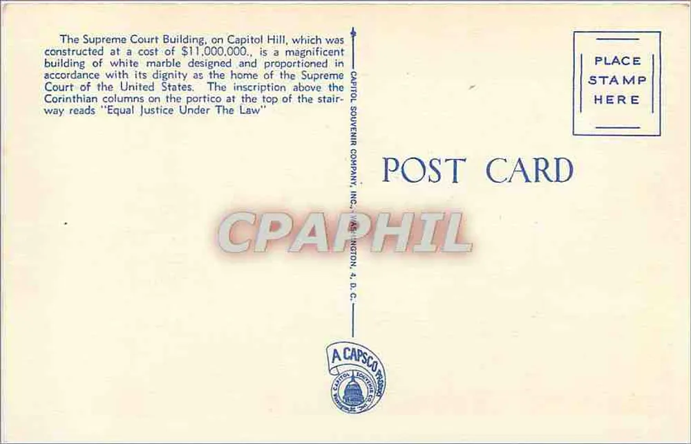 U.S. Supreme Court — Library of Congress — Capitol Souvenir Company Inc. - Rückseite