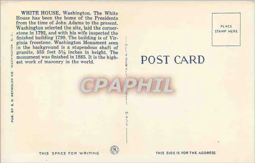 White House e monumento di Washington — Harris & Ewing, n° 45546 - Verso