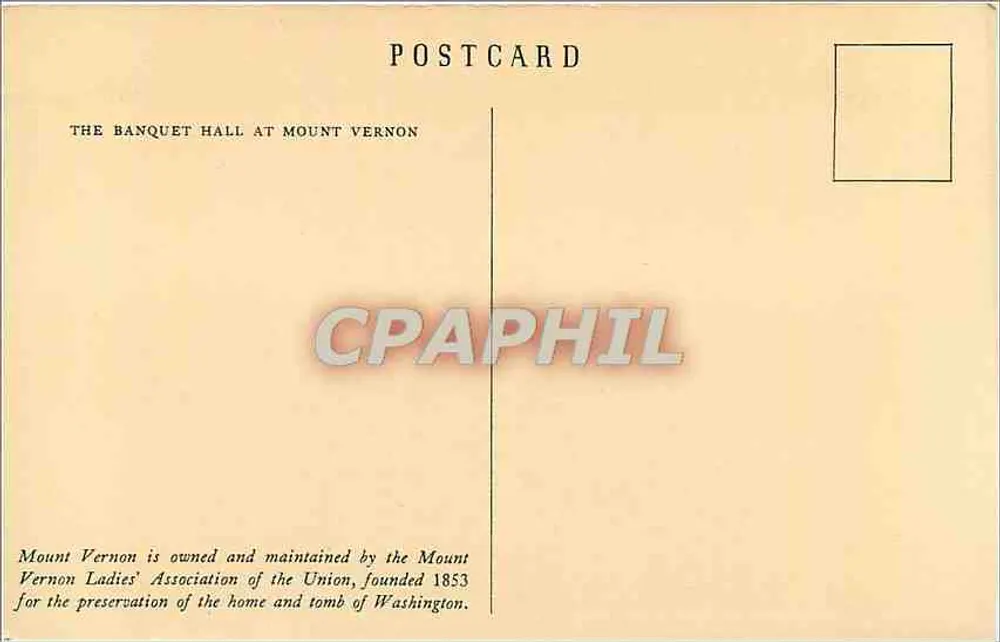 Sala de jantar em Mount Vernon — editor M.V.L.A. — número de série não visível - Verso