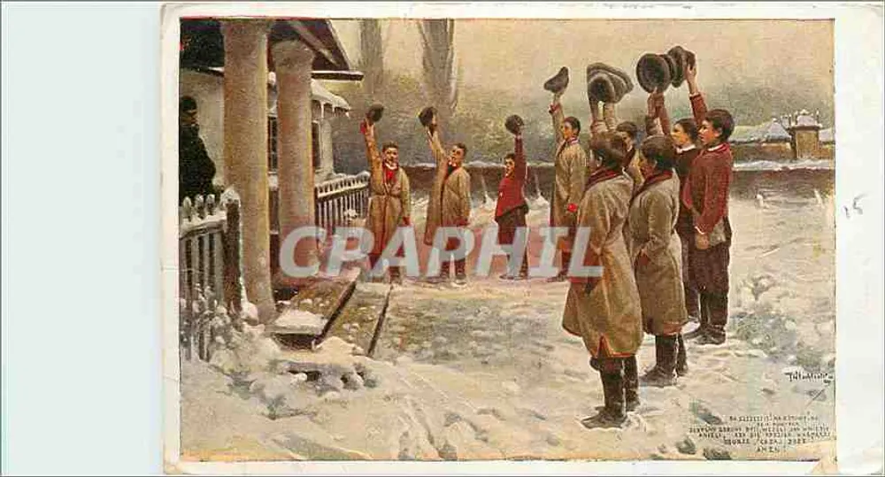 Grupo de crianças nevadas — saudando — editor 'Galeria Polska' Cracóvia, n°15 - Frente