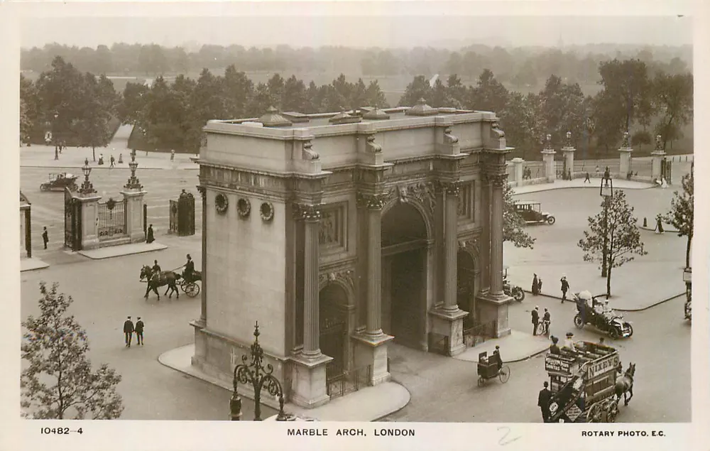 Arco de mármore, Londres — vista panorâmica — Rotary Photo, E.C., n° 10482-4 - Frente