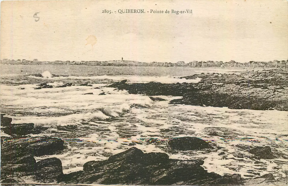 Quiberon - Ponte de Beg-er-Vil — vista das ondas sobre os rochedos — editor anônimo, n° 2805 - Frente