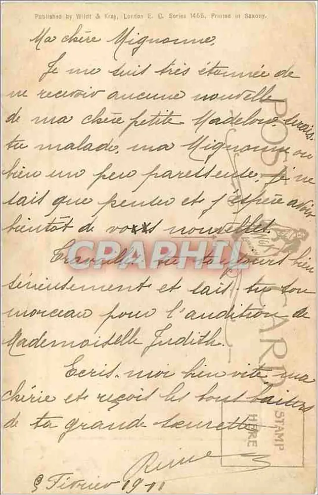 सफेद बोनेट वाली एक युवा लड़की - सरलता - वाइल्ड्ट एंड क्रे, श्रृंखला 1466 - पीछे