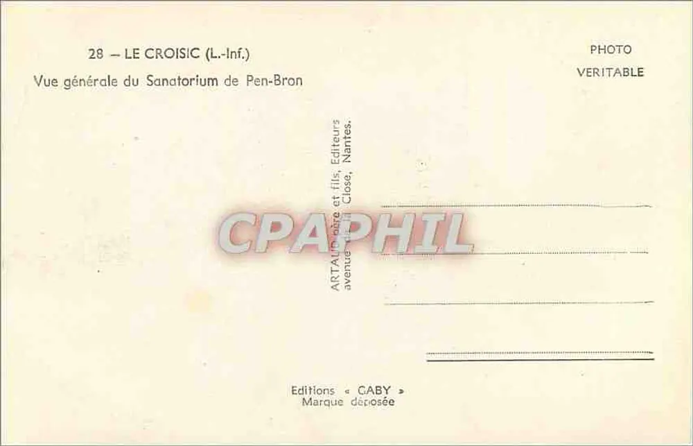 Le Croisic (L.-Inf.) — Vue générale du Sanatorium de Pen-Bron — Éditions Caby - Verso