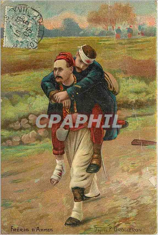 Soldado carregando um ferido — Irmãos de Armas — Irmãos de Armas, de acordo com P. Grolleron - Frente
