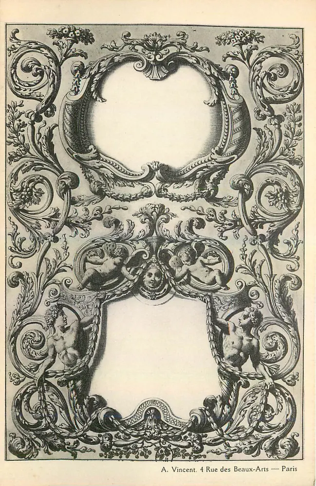 Quadro decorativo — ornamentos barrocos — A. Vincent, 4 Rue des Beaux-Arts — Paris - Frente
