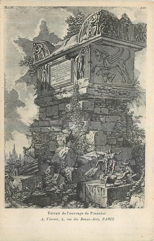 Antikes Monument mit Gryphon — Auszug aus dem Werk von Piranési — A. Vincent, 4, rue des Beaur-Arts, PARIS - Vorderseite