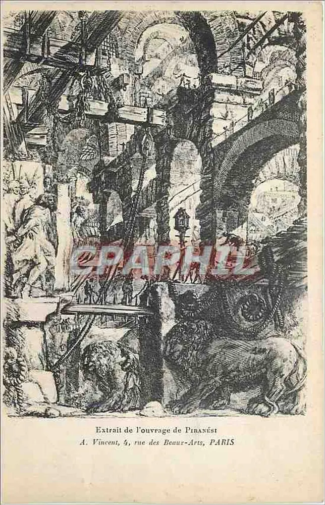 Innenraum eines Bildhauerateliers — Ausschnitt aus dem Werk von Piranès — A. Vinvent, 4, rue des Beaux-Arts, PARIS - Vorderseite