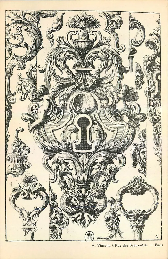 Decoración barroca con llave — A. Vincent, 4 Rue des Beaux-Arts — París - Anverso
