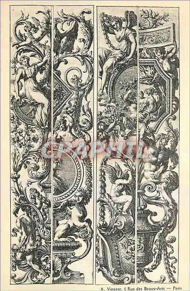 Decorações esculturais — motivos barrocos com putti e guirlandas — A. Vincent, 4 Rue des Beaux-Arts — Paris - Frente