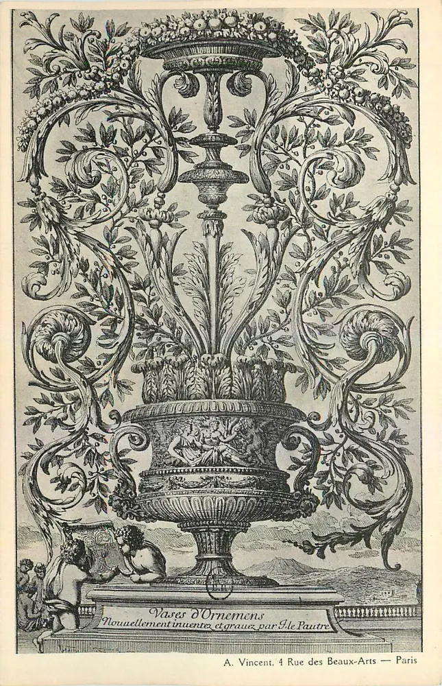 Vasi Ornamentali — Appena inventati e incisi da Jle Pautre — A. Vincent, 4 Rue des Beaux-Arts — Paris - Recto