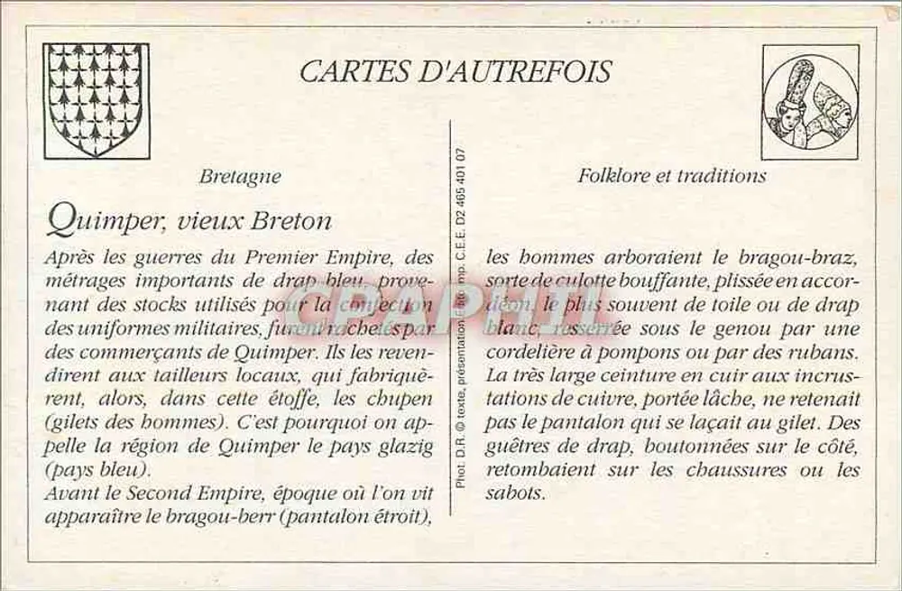 Quimper — Velho Bretão — Cartas de outrora - Verso