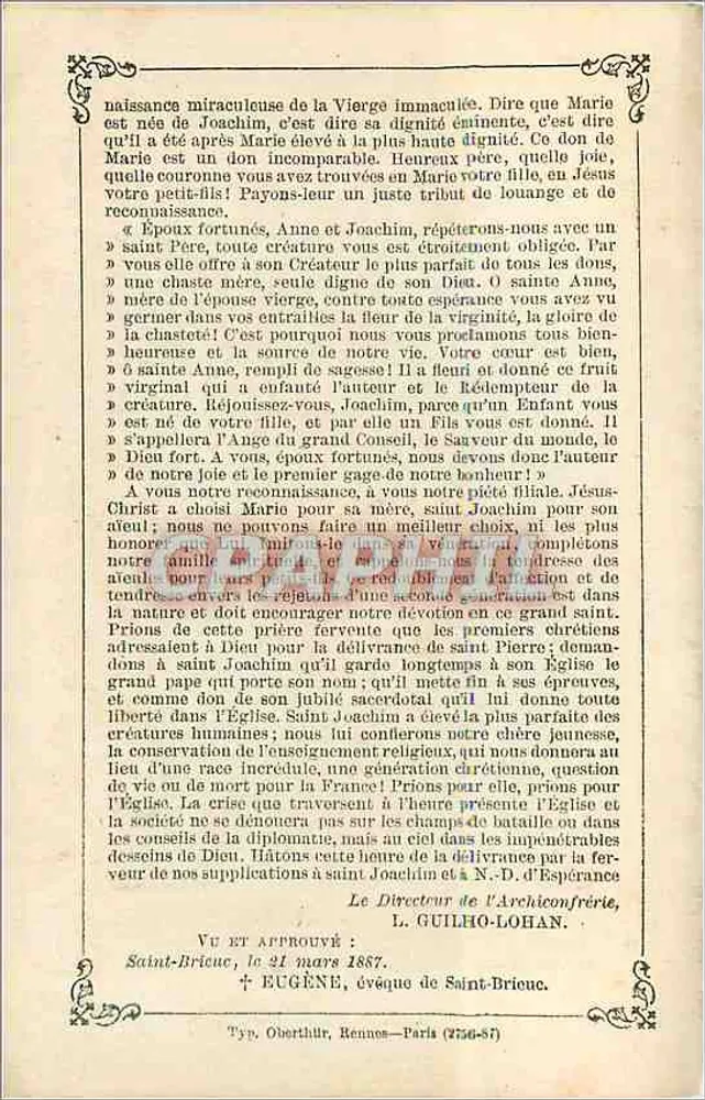 São Joaquim — Lembrança da Nossa Senhora da Esperança de Saint-Brieuc — editor L. Guilho-Lohan, n° 1337 - Verso