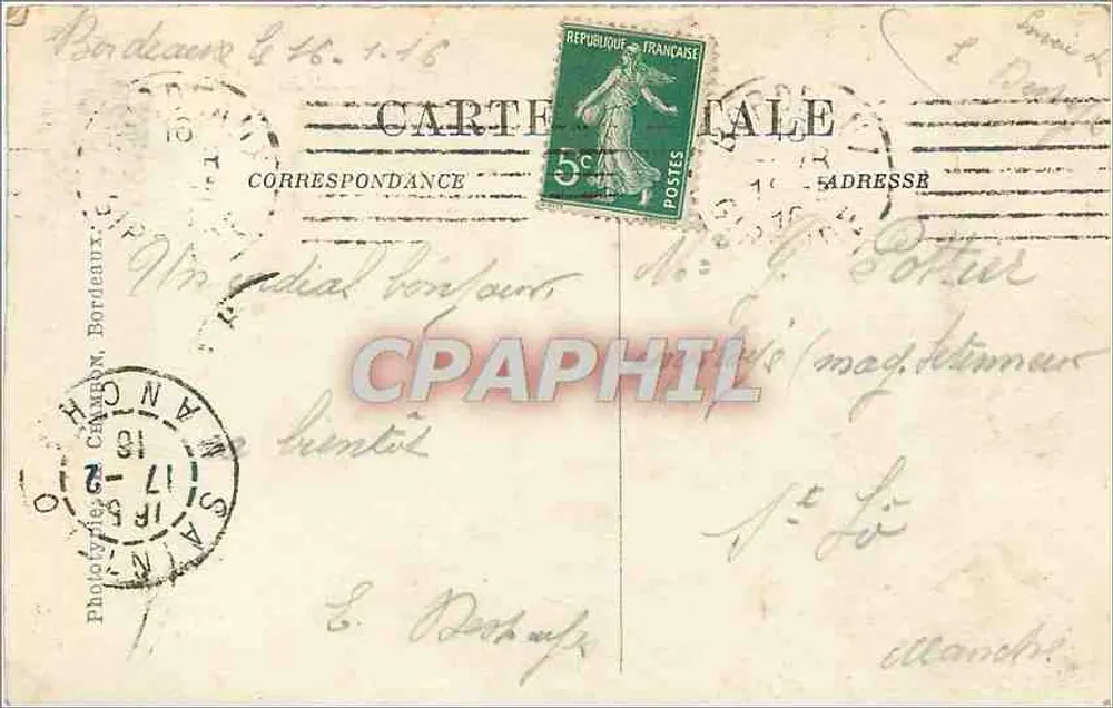 Bordeaux — Esplanada dos Quinconces — C.B. 24 - Verso