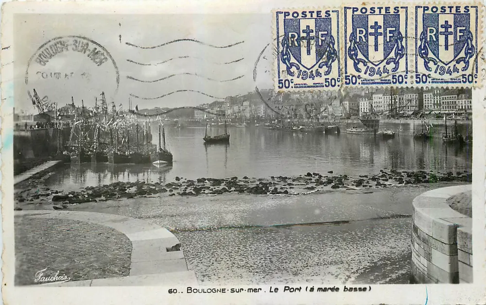 Boulogne-sur-Mer — Le Port (à marée basse) — Fauchais, n°60 - Recto