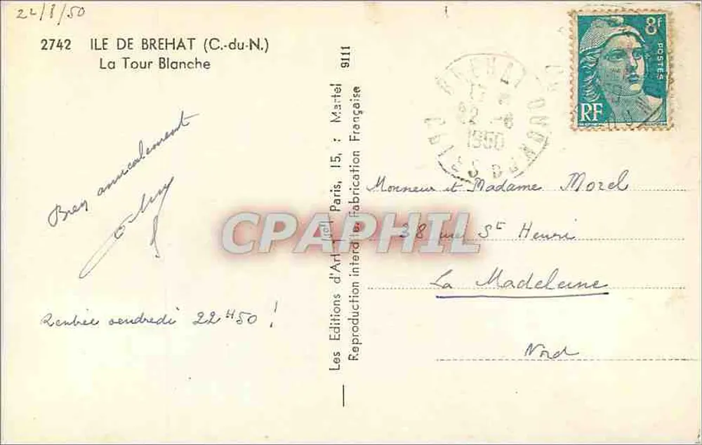 Ilha de Bréhat (C.-du-N.) — A Torre Branca — Les Éditions d'Art, Paris, n° 2742 - Verso