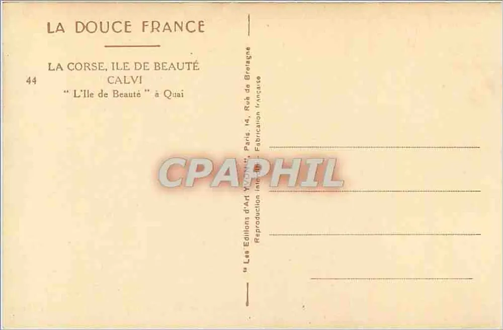 Calvi — L'Île de Beauté à Quai — Éditions d'Art Yvonne, Paris - Achterkant