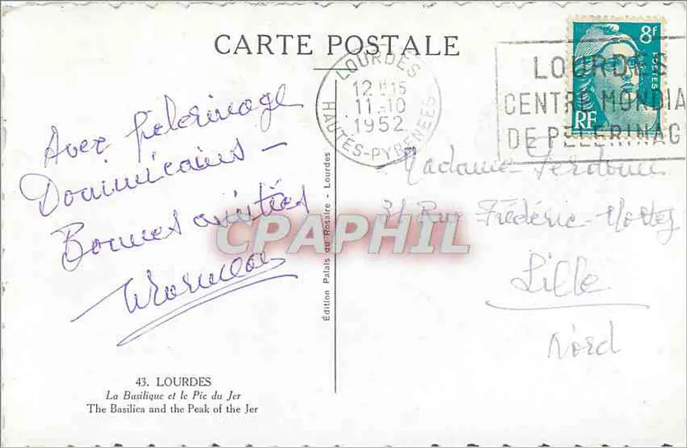 Lourdes — A Basílica e o Pic du Jer — Edição Palais du Rosaire - Verso