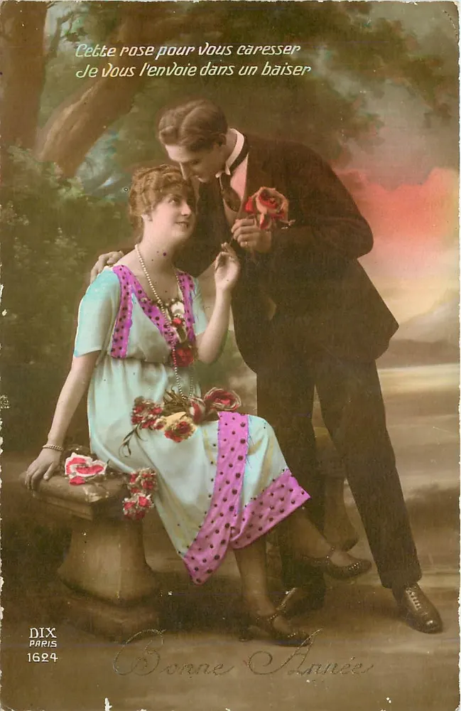 Couples amoureux — rose et baiser — Dix Paris 1624 - Recto