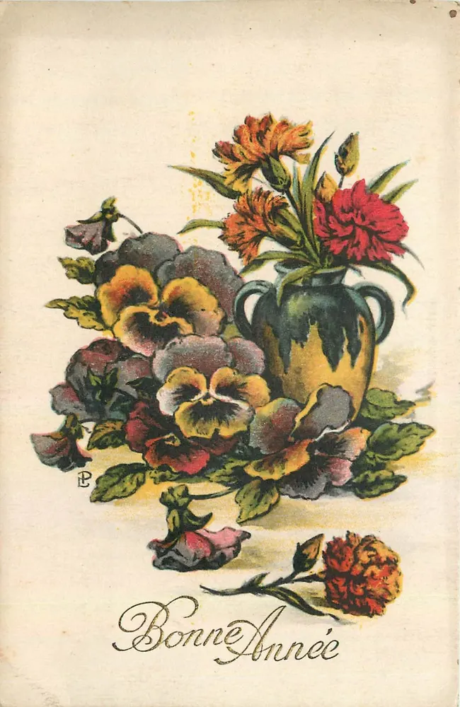 फूलों का बूकेट — शुभ वर्ष — फ्रांसीसी निर्माण M.L. - श्रृंखला संख्या 571 - आगे