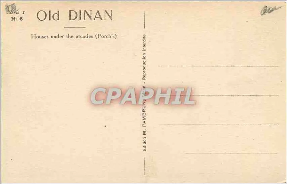 Dinan - Maisons des Porches — Série I, N° 6, edição M. PAMBRUN, Dinan - Verso
