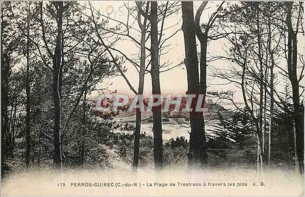Perros-Guirec (C.-du-N.) — Die Strand von Trestraou durch die Kiefern — A. B. - Vorderseite