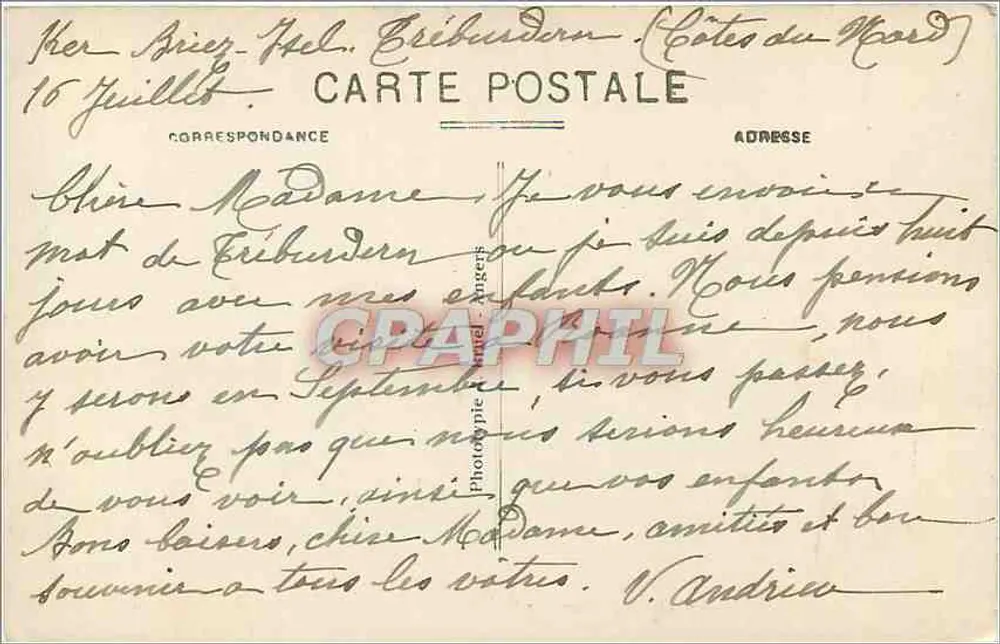 Perros-Guirec (C.-du-N.) — Die Strand von Trestraou durch die Kiefern — A. B. - Rückseite