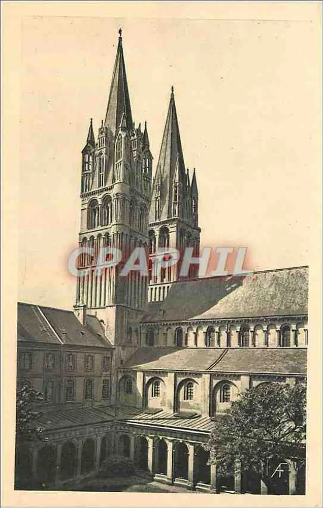 Caen — Ehemalige Abtei der Männer, Hof des Klostergangs und Türme von St-Etienne (11. Jahrhundert) — A. Froment, Fotoverlag, Caen - Vorderseite