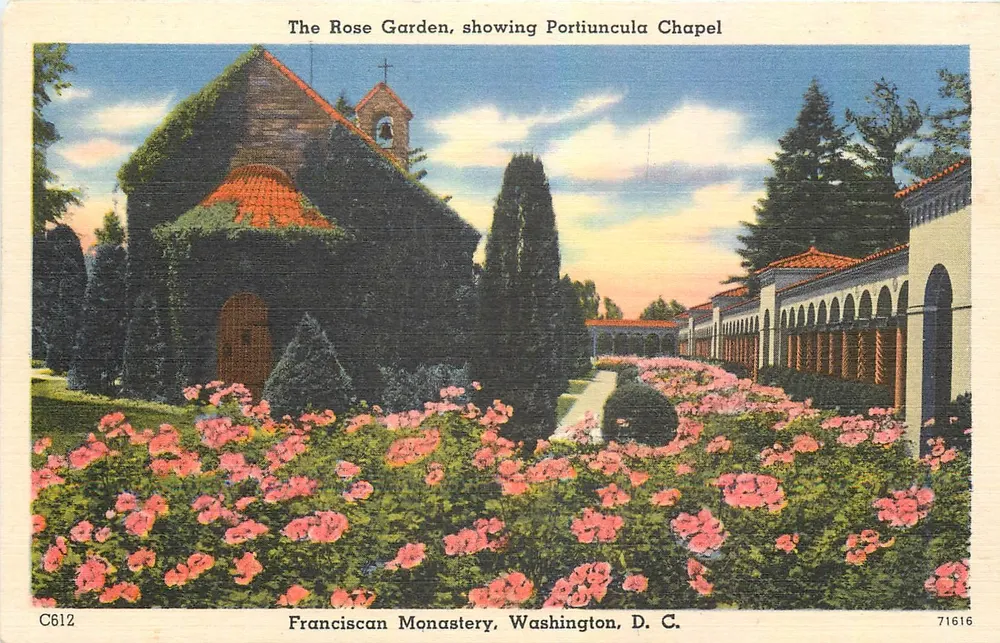 Rosengarten, Franziskaner-Kloster — Kapelle Portiuncula — Verlag A. CAPSCO, Washington D.C. - Vorderseite