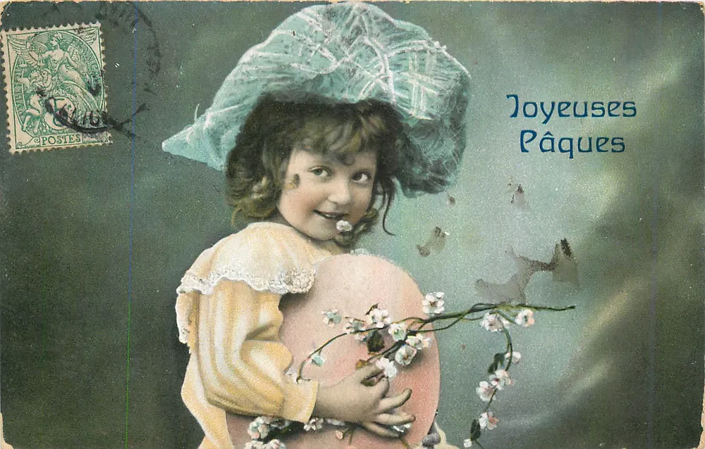 Menina com chapéu de Páscoa — Feliz Páscoa — editor não visível - Frente