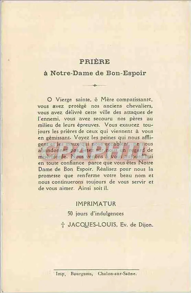 Dijon — Nossa Senhora de Bom-Esperança 1913 — Impressora Bourgeois, Chalon-sur-Saône - Verso